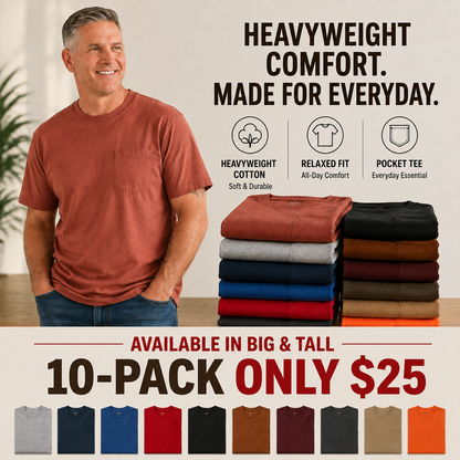 Heavyweight Cotton Pocket T-Shirt for Men - Relaxed Fit Casual Everyday Tee (Available in Multiple Colors & Sizes)