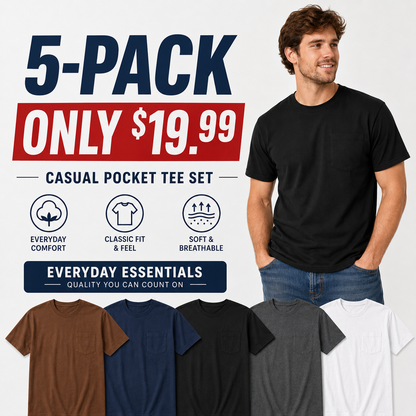 Heavyweight Cotton Pocket T-Shirt for Men - Relaxed Fit Casual Everyday Tee (Available in Multiple Colors & Sizes)