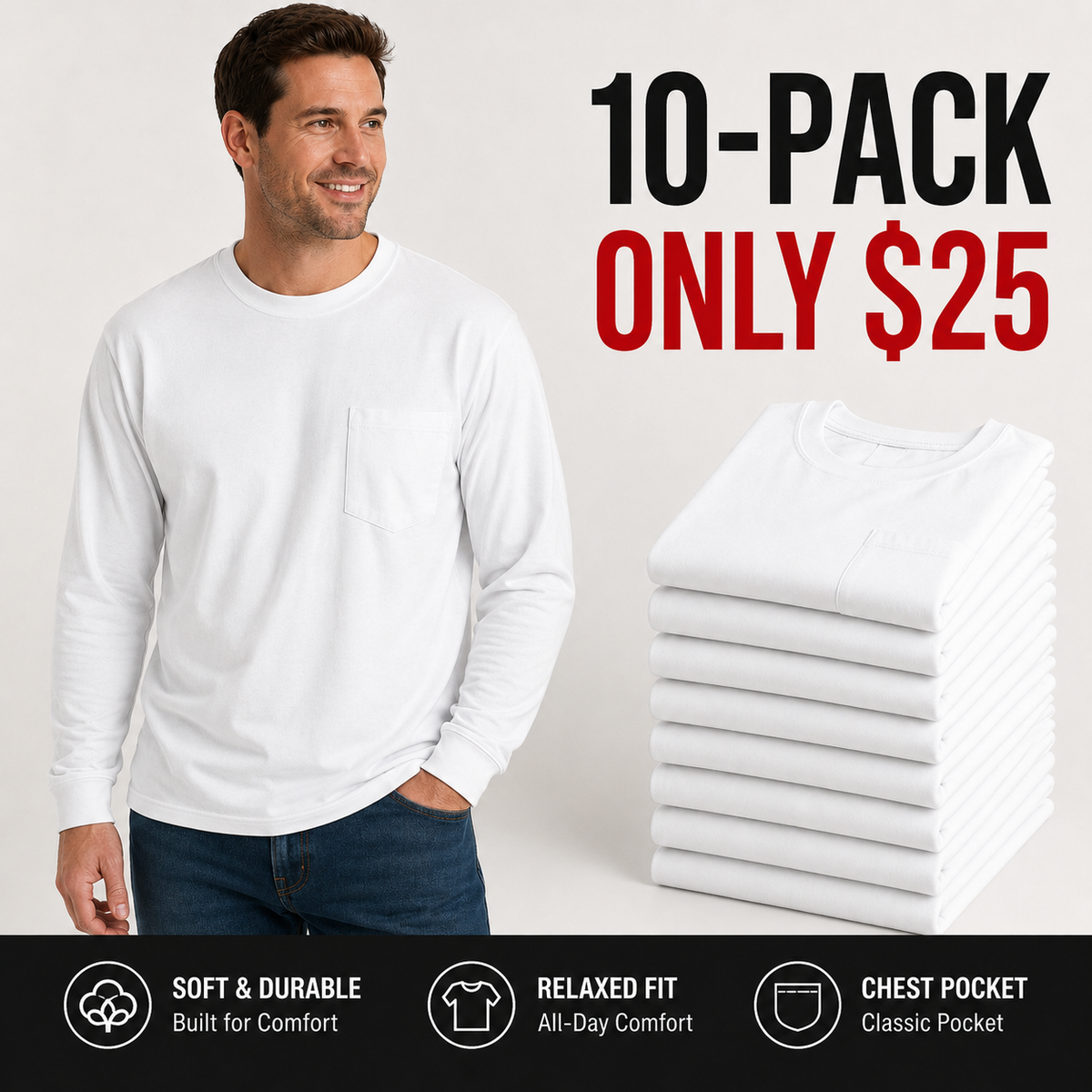 Heavyweight Cotton Pocket T-Shirt for Men - Relaxed Fit Casual Everyday Tee (Available in Multiple Colors & Sizes)