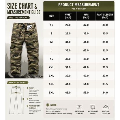 Men's Tactical Camouflage Cargo Pants – Durable Multi-Pocket Outdoor Workwear Trousers (Sizes XS-5XL) – $13.99