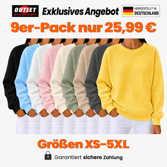 Damen Sweatshirt aus Waffelstrick mit Rundhalsausschnitt – Lässiges Langarmshirt in 7 Farben, Bequeme Passform für Alltag & Freizeit