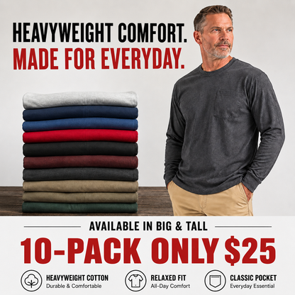 Heavyweight Cotton Pocket T-Shirt for Men - Relaxed Fit Casual Everyday Tee (Available in Multiple Colors & Sizes)