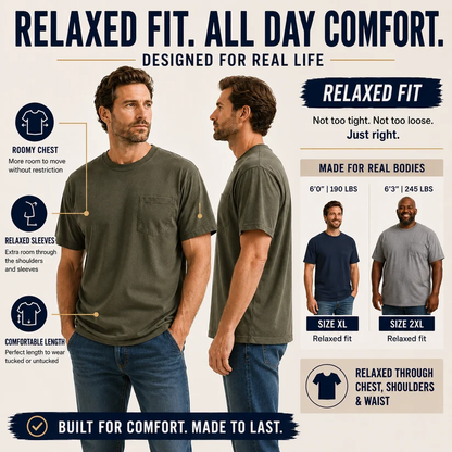 Heavyweight Cotton Pocket T-Shirt for Men - Relaxed Fit Casual Everyday Tee (Available in Multiple Colors & Sizes)
