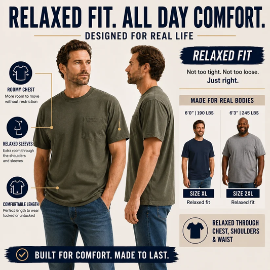 Heavyweight Cotton Pocket T-Shirt for Men - Relaxed Fit Casual Everyday Tee (Available in Multiple Colors & Sizes)