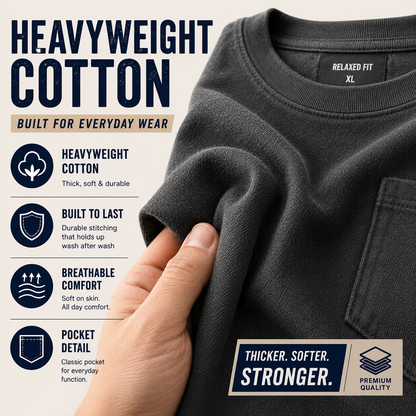 Heavyweight Cotton Pocket T-Shirt for Men - Relaxed Fit Casual Everyday Tee (Available in Multiple Colors & Sizes)