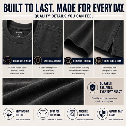 Heavyweight Cotton Pocket T-Shirt for Men - Relaxed Fit Casual Everyday Tee (Available in Multiple Colors & Sizes)