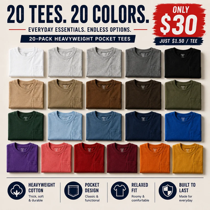 Heavyweight Cotton Pocket T-Shirt for Men - Relaxed Fit Casual Everyday Tee (Available in Multiple Colors & Sizes)