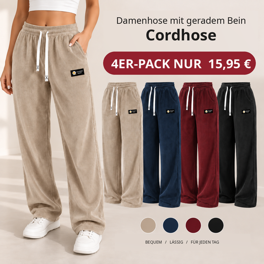 Damen Cordhose mit geradem Bein – 100% Baumwolle, Bequeme Straight-Fit Freizeithose für Alltag & Büro